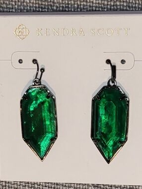 Kendra Scott Vintage "Palmer" Drop Earrings In Emerald Green and Gunmetal